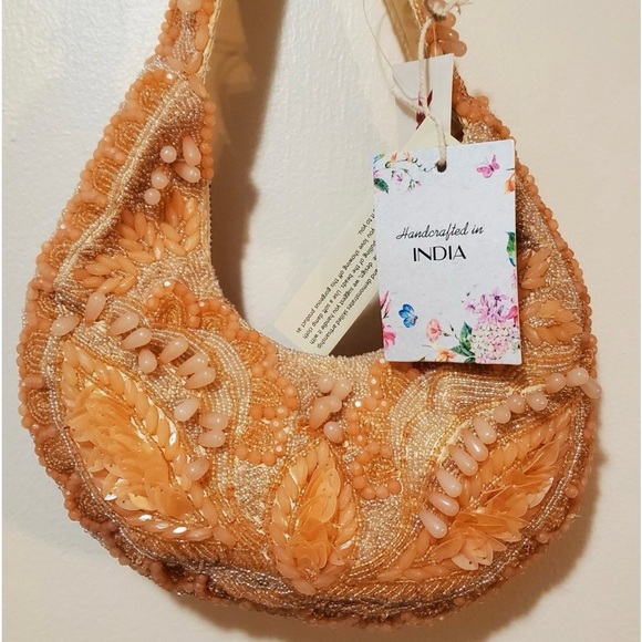 TJ Maxx Marshall’s viral orange peach Pearl floral Beaded Shoulder Bag sequins - Picture 5 of 5